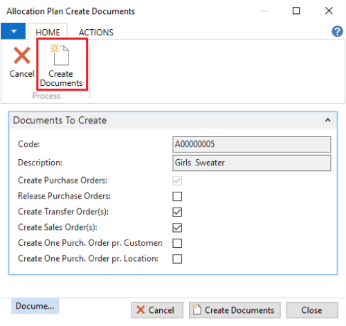 How to: Create Purchase, Transfer, and Sales Orders from Allocation ...