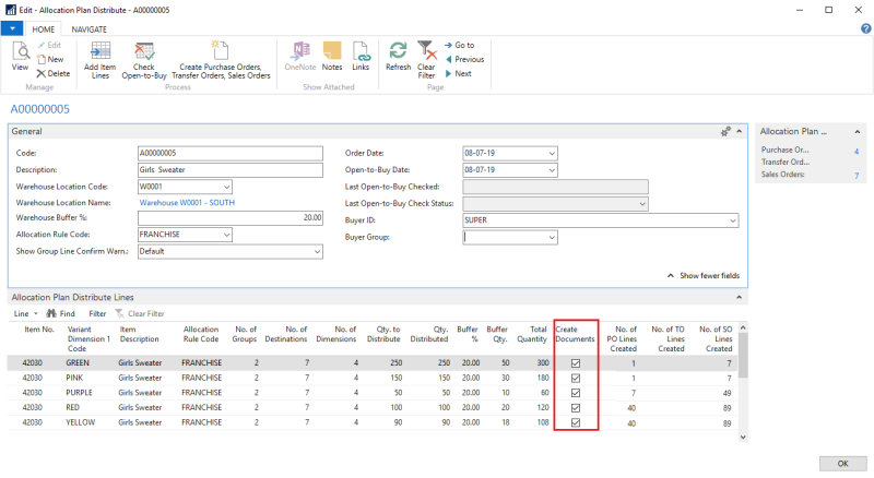 How to: Create Purchase, Transfer, and Sales Orders from Allocation ...